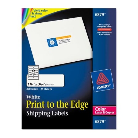 Avery Avery Shipping Labels for Color Laser & Copier, 1-1/4 x 3-3/4, Matte White, 300/Pack 6879
